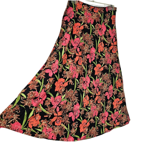 Croft Barrow Womens Maxi Skirt Size 10 Linen Dark Floral Cottage Grunge Topical - Picture 1 of 7